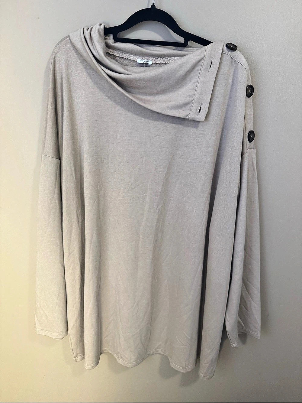 STUDIO 1886 Draped Cowl Neck Button Shoulder Stretch Top Tunic 2X 22W 24W
